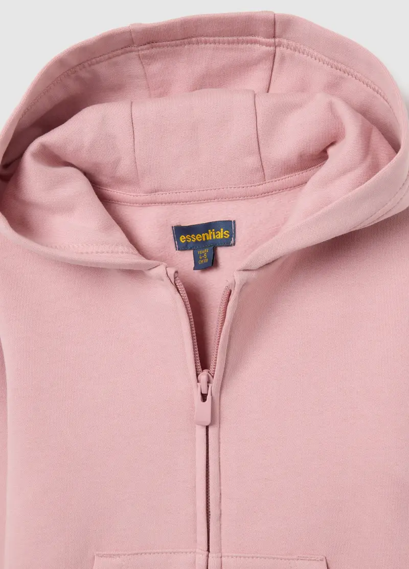 Felpa Da Bambina In Puro Cotone Rosa Regular Fit Con Zip E Cappuccio, Rosa miniatura 3