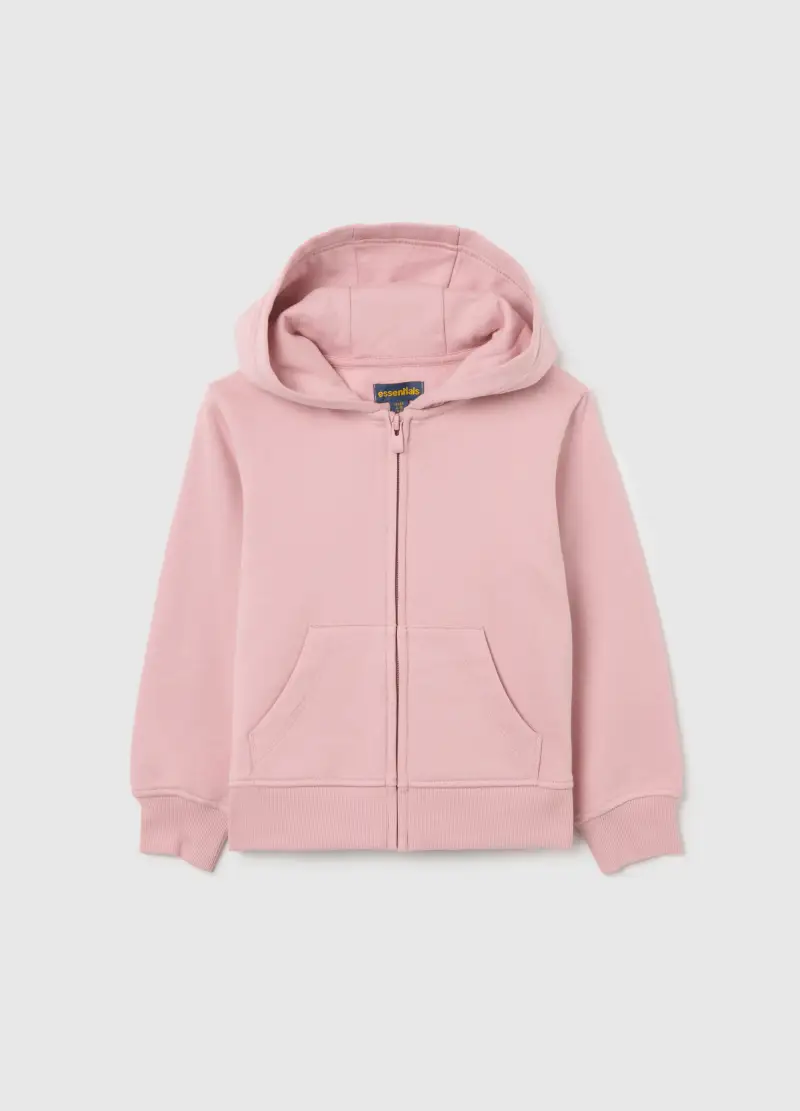 Felpa Da Bambina In Puro Cotone Rosa Regular Fit Con Zip E Cappuccio, Rosa
