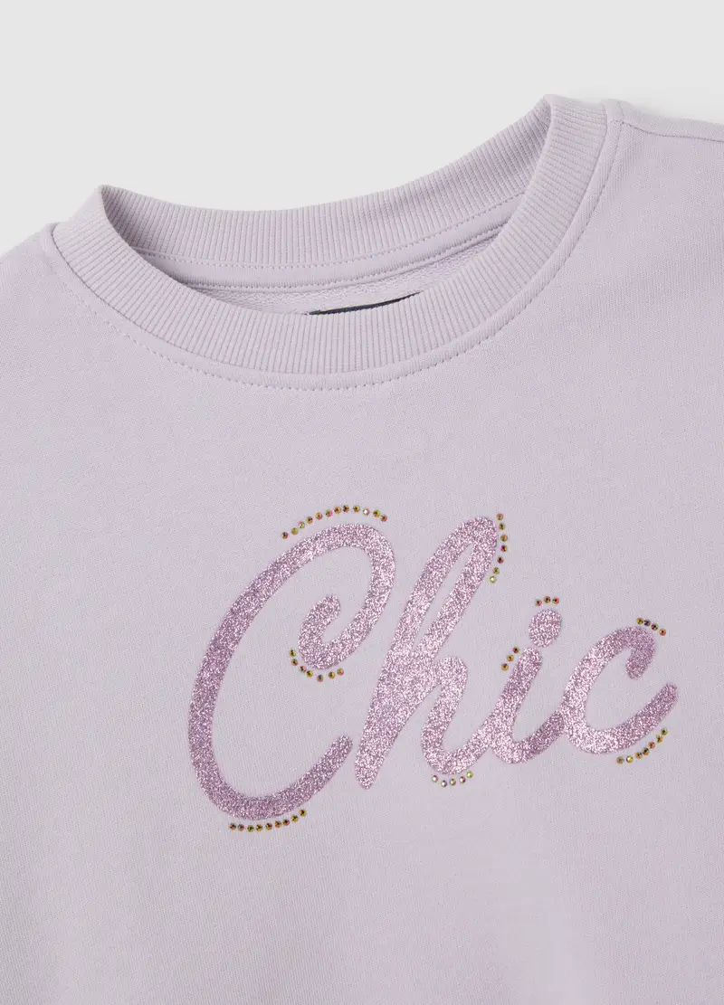 Felpa Da Bambina In Puro Cotone Viola Regular Fit Con Scritta, Viola miniatura 3