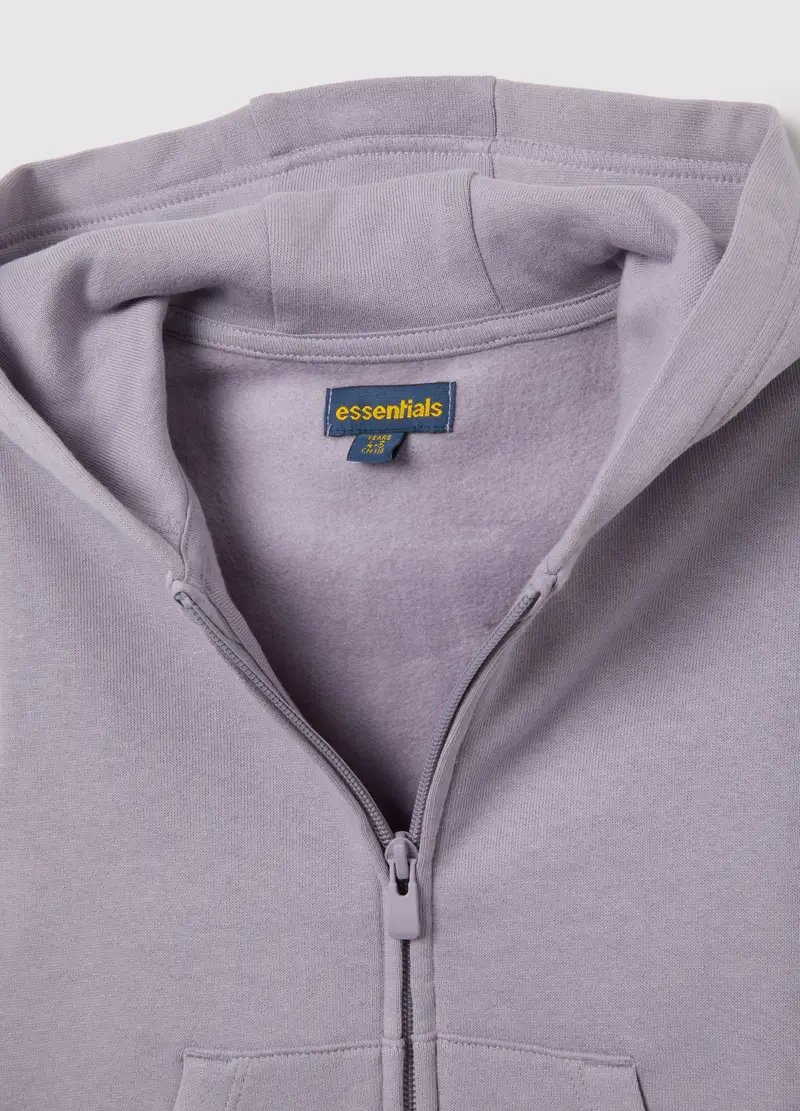 Felpa Da Bambina In Puro Cotone Viola Regular Fit Con Zip E Cappuccio, Viola miniatura 3