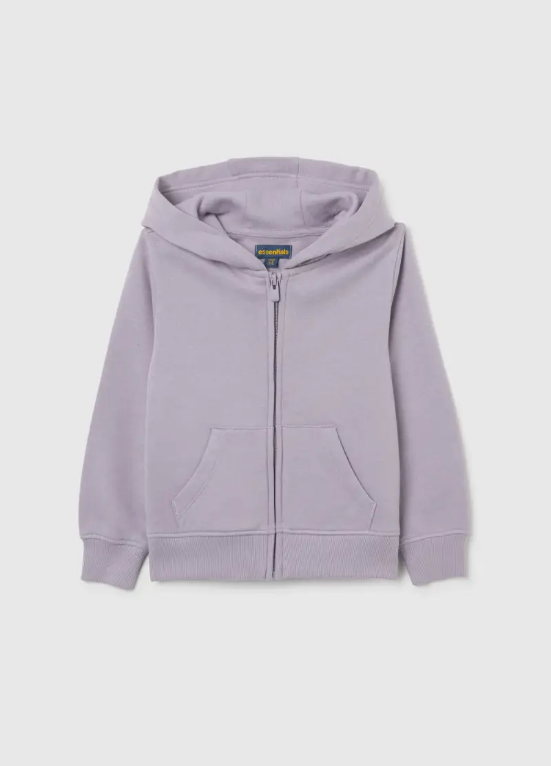 Felpa Da Bambina In Puro Cotone Viola Regular Fit Con Zip E Cappuccio, Viola