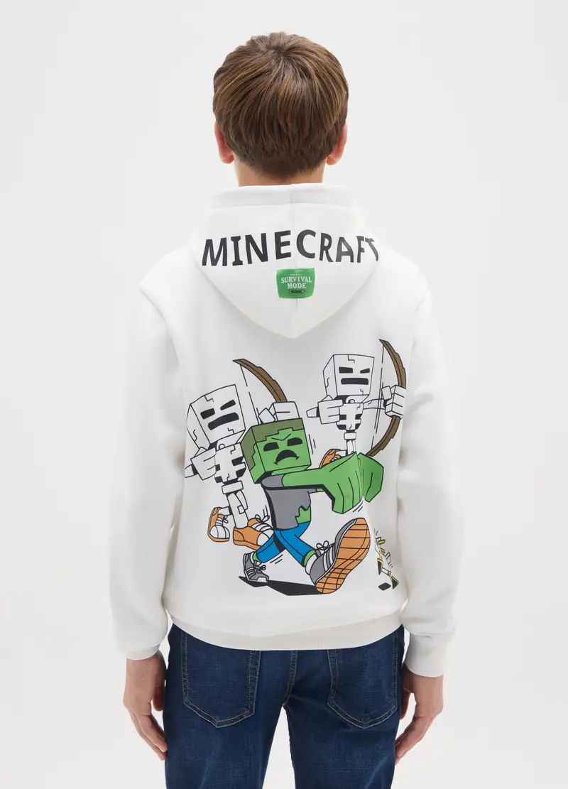 Felpa Da Bambino In Misto Cotone Bianca Regular Fit Con Stampa Minecraft, Bianco miniatura 2