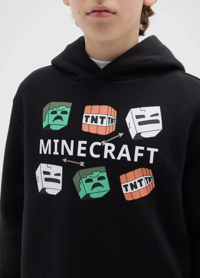 Felpa Da Bambino In Misto Cotone Nero Regular Fit Con Stampa Minecraft, Nero miniatura 3