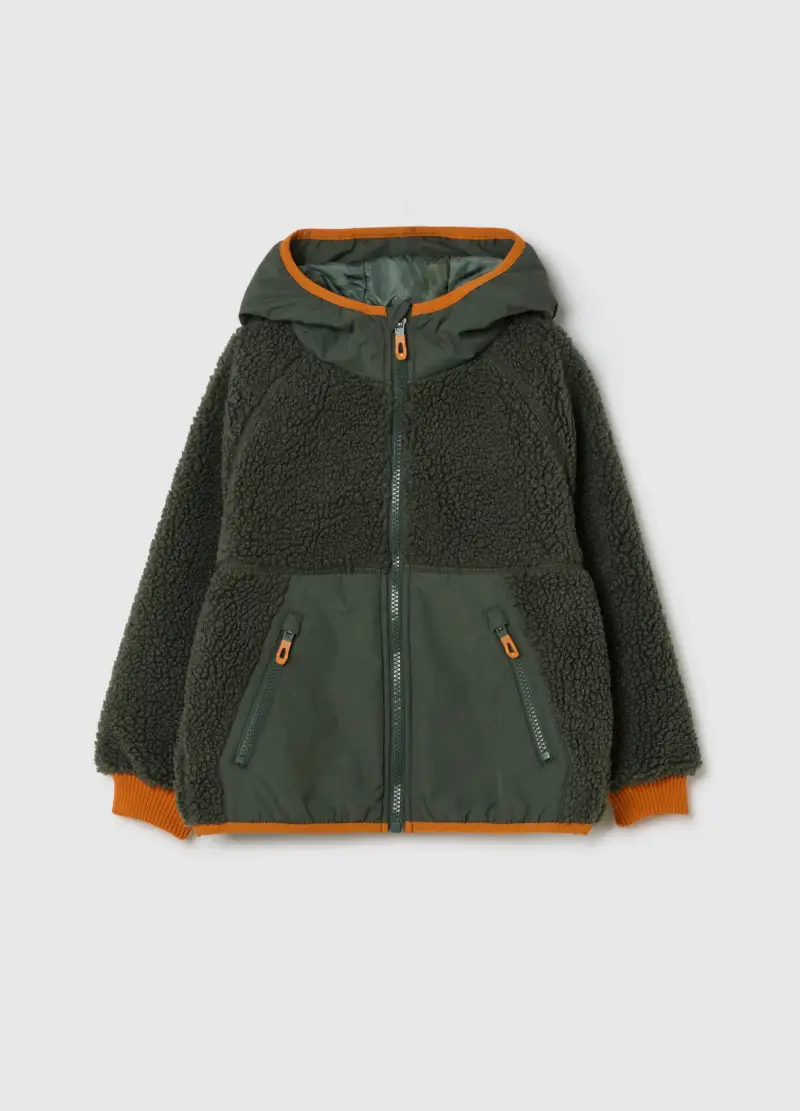 Felpa Da Bambino In Misto Sherpa Verde Regular Fit, Multicolor