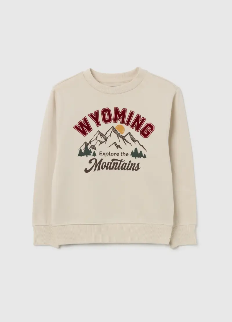 Felpa Da Bambino In Puro Cotone Beige Oversize, Beige