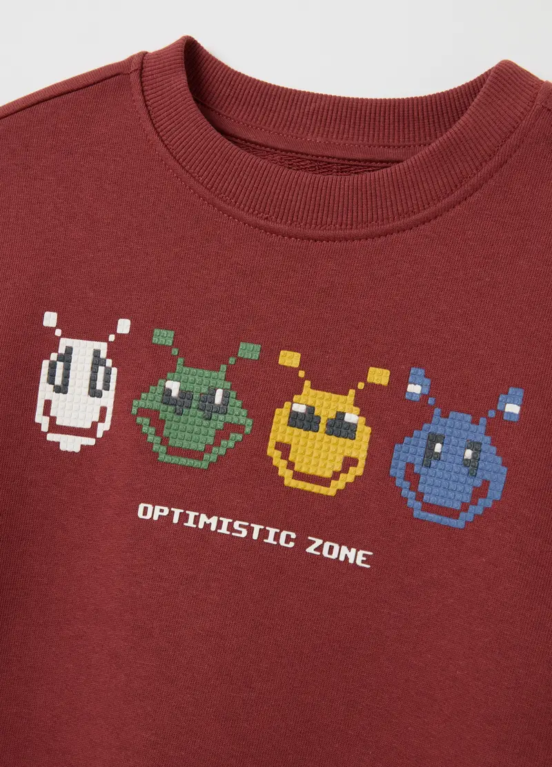 Felpa Da Bambino In Puro Cotone Bianca Con Stampa, Rosso miniatura 3