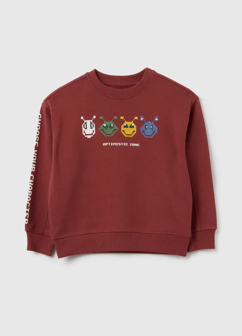 Felpa Da Bambino In Puro Cotone Bianca Con Stampa, Rosso