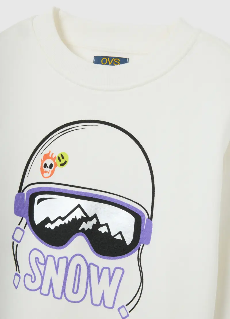 Felpa Da Bambino In Puro Cotone Bianca Regular Fit Con Stampa, Bianco miniatura 3