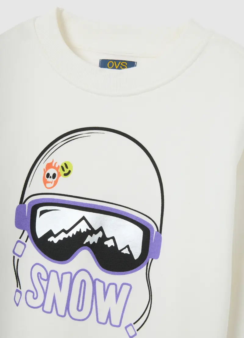 Felpa Da Bambino In Puro Cotone Bianca Regular Fit Con Stampa, Bianco miniatura 3