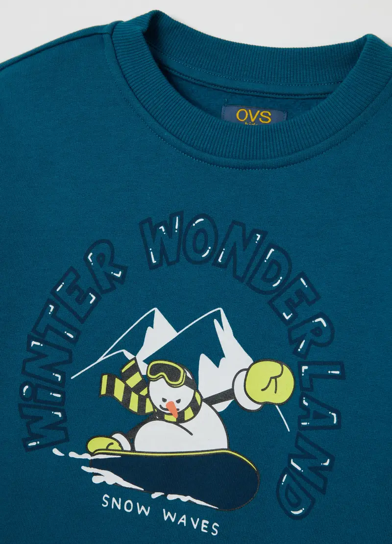 Felpa Da Bambino In Puro Cotone Blu Regular Fit Con Stampa, Blu miniatura 3