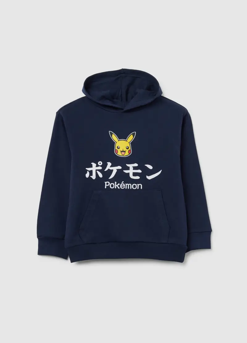 Felpa Da Bambino In Puro Cotone Blu Vestibilità Fit Con Stampa Pokémon, Blu