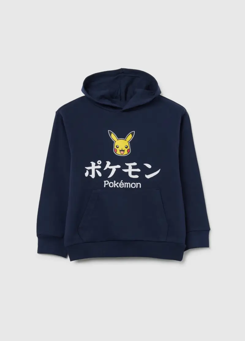 Felpa Da Bambino In Puro Cotone Blu Vestibilità Fit Con Stampa Pokémon, Blu