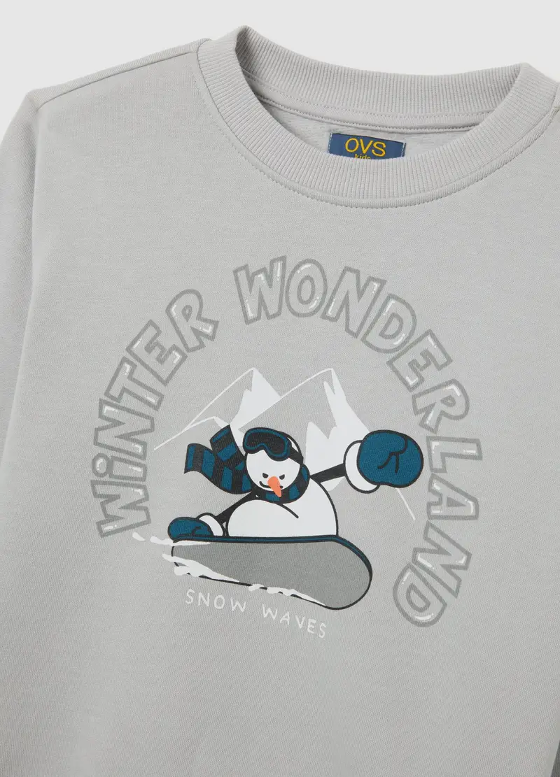 Felpa Da Bambino In Puro Cotone Grigia Regular Fit Con Stampa, Grigio miniatura 3