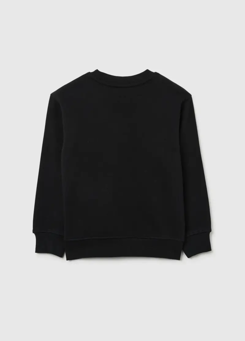 Felpa Da Bambino In Puro Cotone Nero Regular Fit Con Stampa, Nero miniatura 2