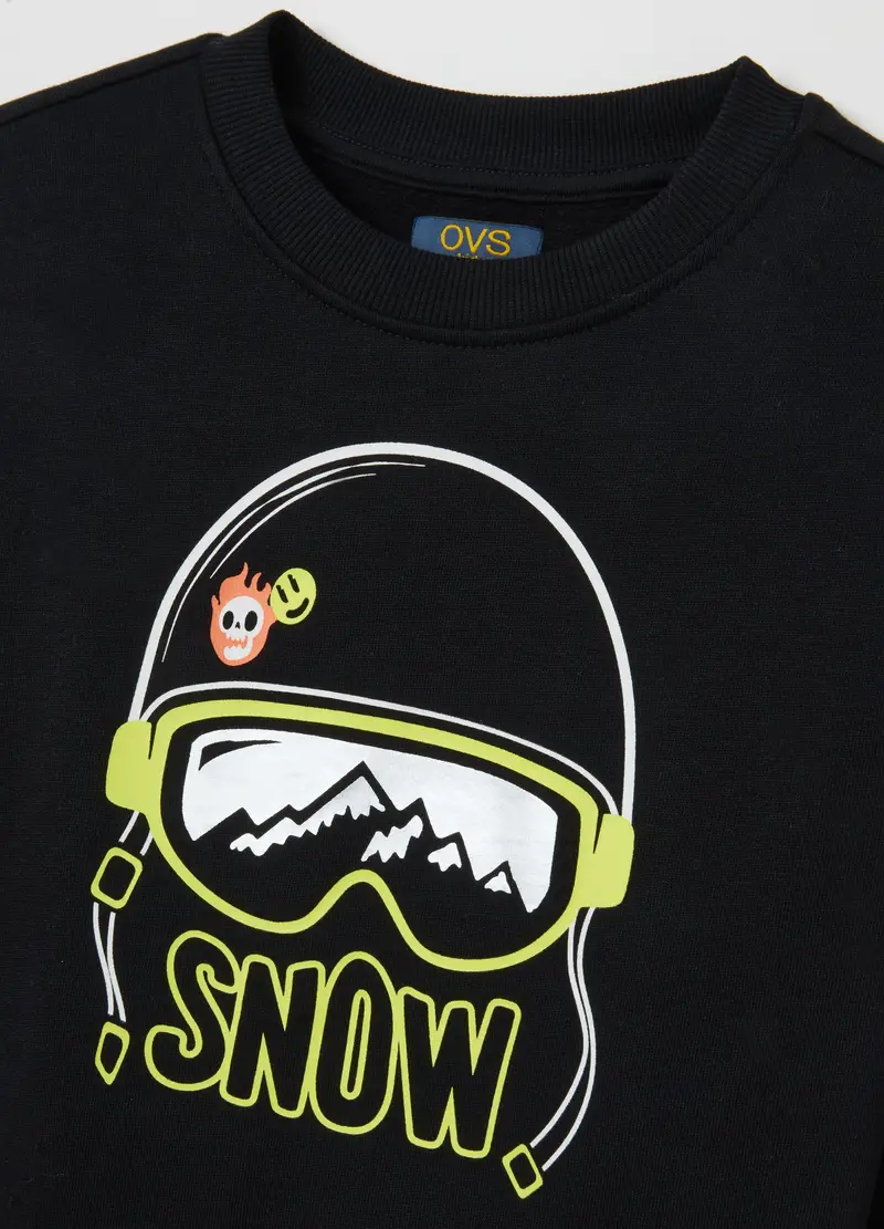 Felpa Da Bambino In Puro Cotone Nero Regular Fit Con Stampa, Nero miniatura 3