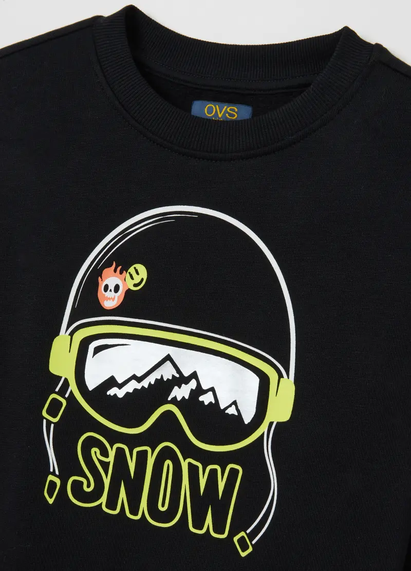 Felpa Da Bambino In Puro Cotone Nero Regular Fit Con Stampa, Nero miniatura 3