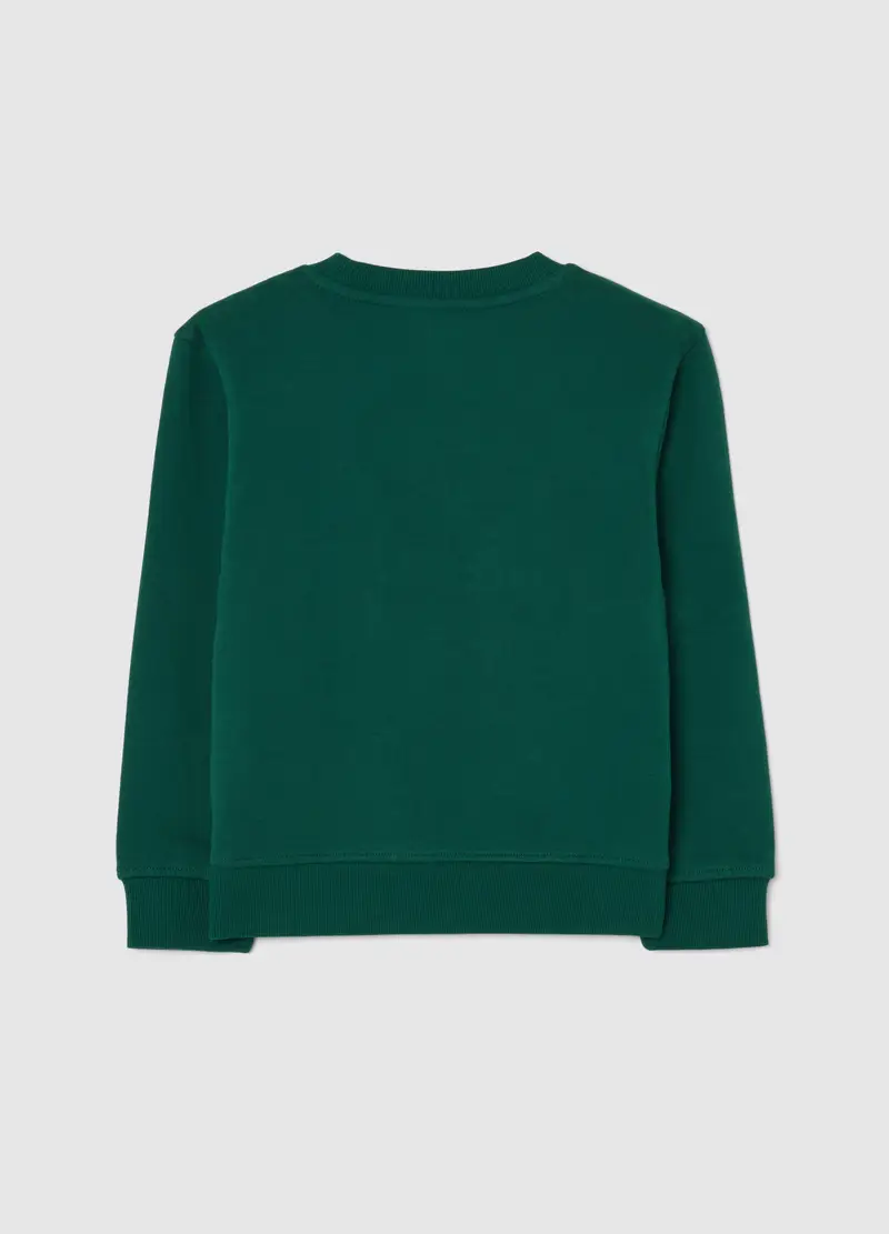 Felpa Da Bambino In Puro Cotone Verde Regular Fit Con Stampa Natalizia, Verde miniatura 2