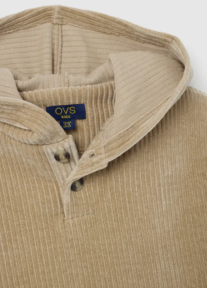 Felpa Da Bambino In Velour Beige Regular Fit, Beige miniatura 3