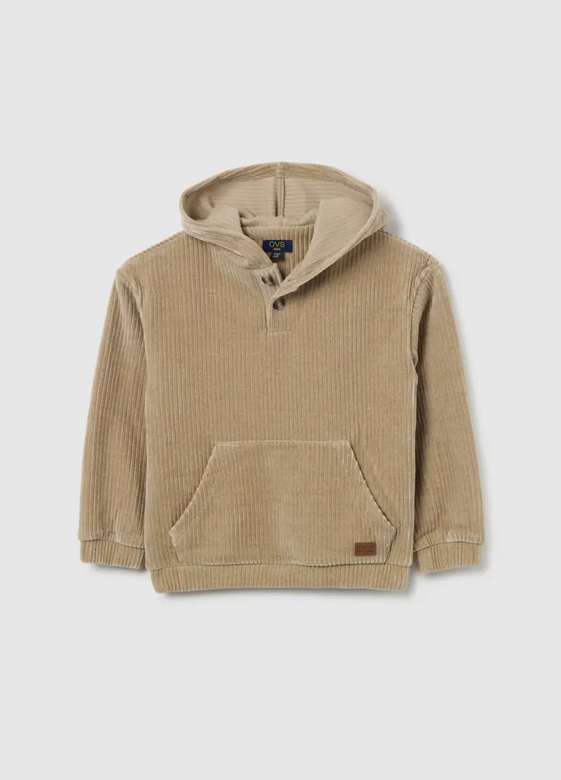 Felpa Da Bambino In Velour Beige Regular Fit, Beige