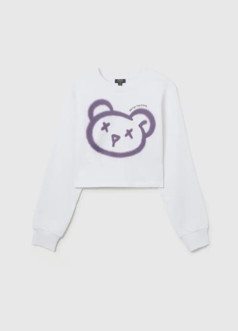 Felpa Da Ragazza In Puro Cotone Bianca Regular Fit Con Stampa, Bambina, Bianco