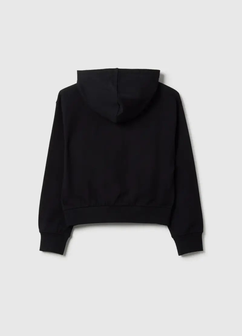 Felpa Da Ragazza In Puro Cotone Nera Regular Fit Con Cappuccio E Zip, Bambina, Nero miniatura 2