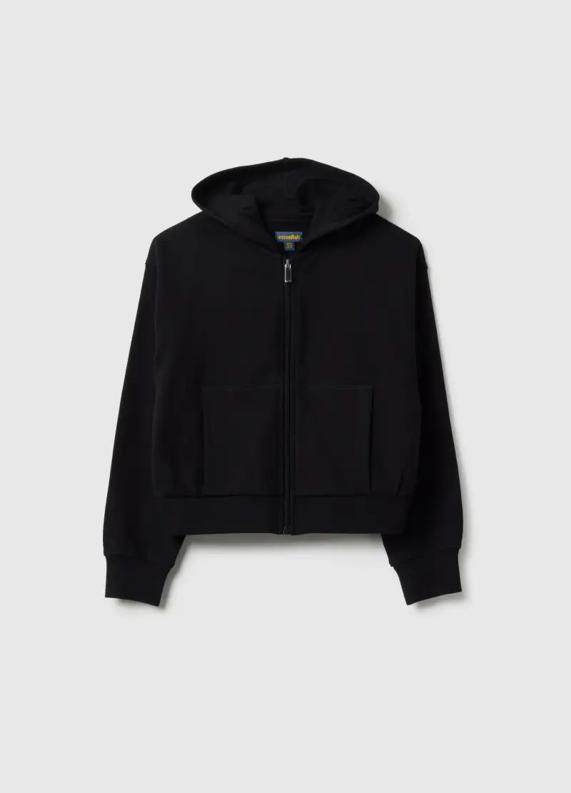 Felpa Da Ragazza In Puro Cotone Nera Regular Fit Con Cappuccio E Zip, Bambina, Nero