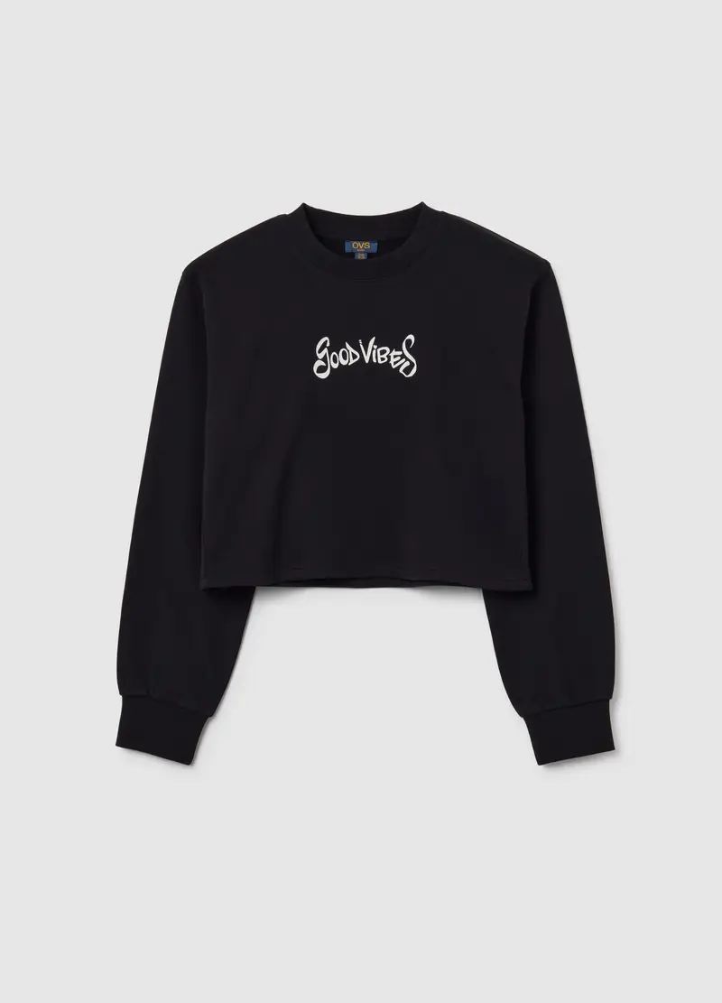 Felpa Da Ragazza In Puro Cotone Nero Regular Fit, Bambina, Nero