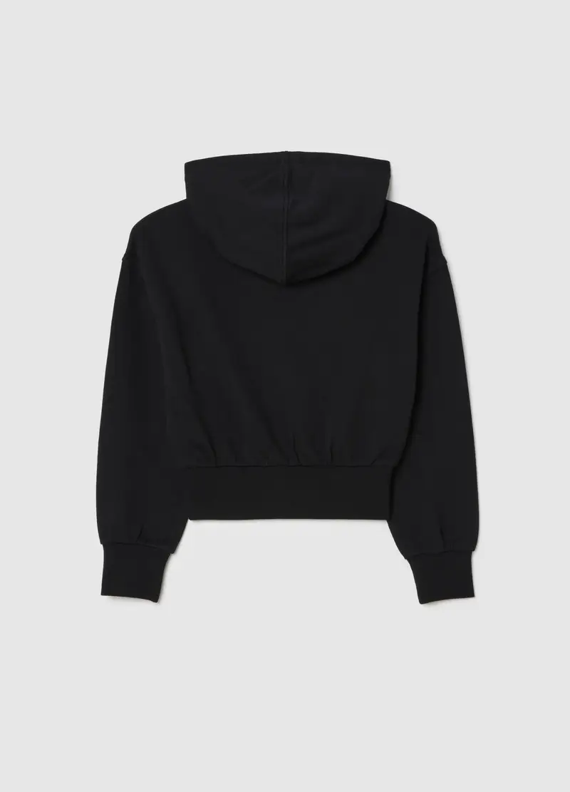 Felpa Da Ragazza In Puro Cotone Nero Regular Fit Con Cappuccio, Bambina, Nero miniatura 2