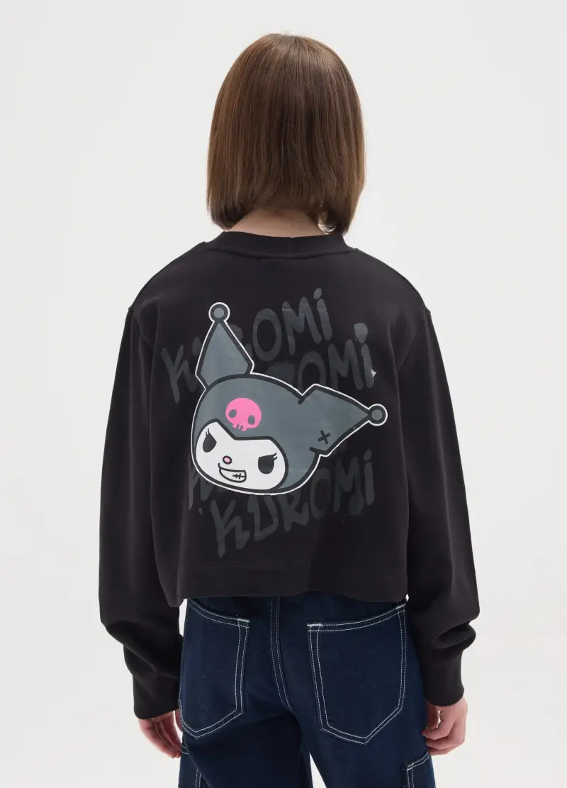 Felpa Da Ragazza In Puro Cotone Nero Regular Fit Girocollo, Bambina, Nero miniatura 2