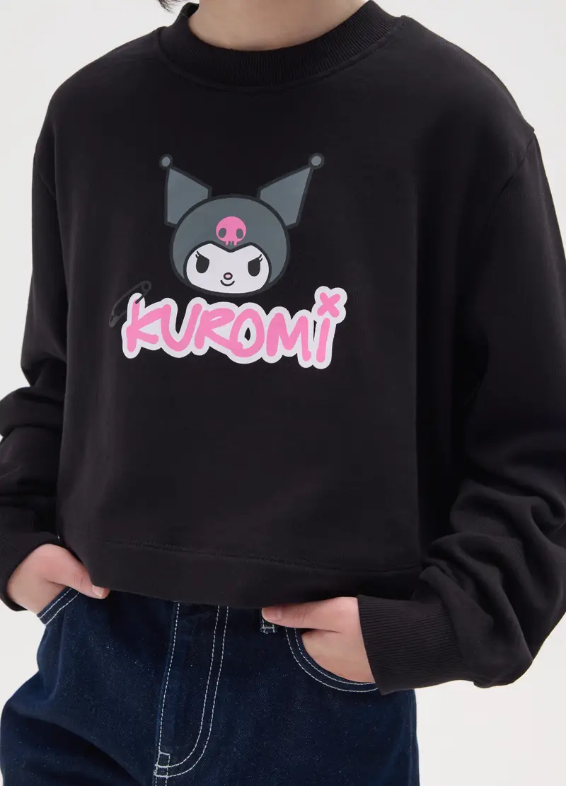 Felpa Da Ragazza In Puro Cotone Nero Regular Fit Girocollo, Bambina, Nero miniatura 3