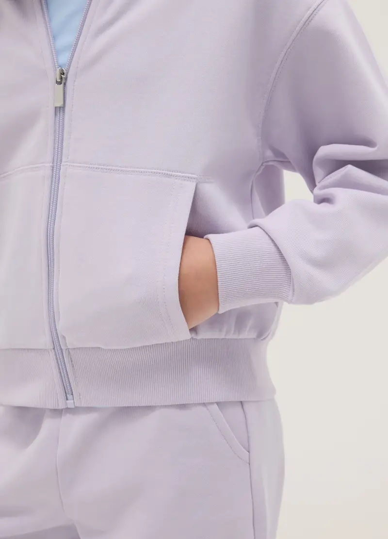 Felpa Da Ragazza In Puro Cotone Viola Regular Fit Con Cappuccio E Zip, Bambina, Viola miniatura 3