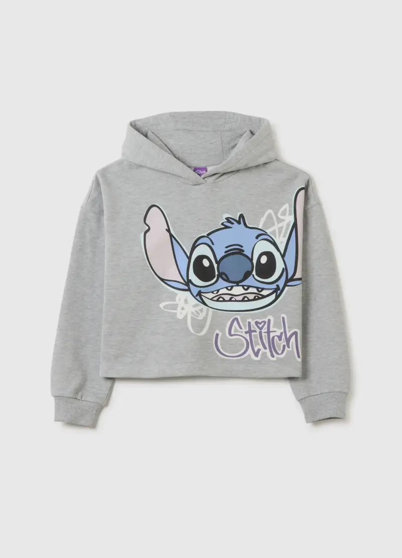 Felpa Da Ragazze In Misto Cotone Grigia Regular Fit Con Stitch, Bambina, Grigio