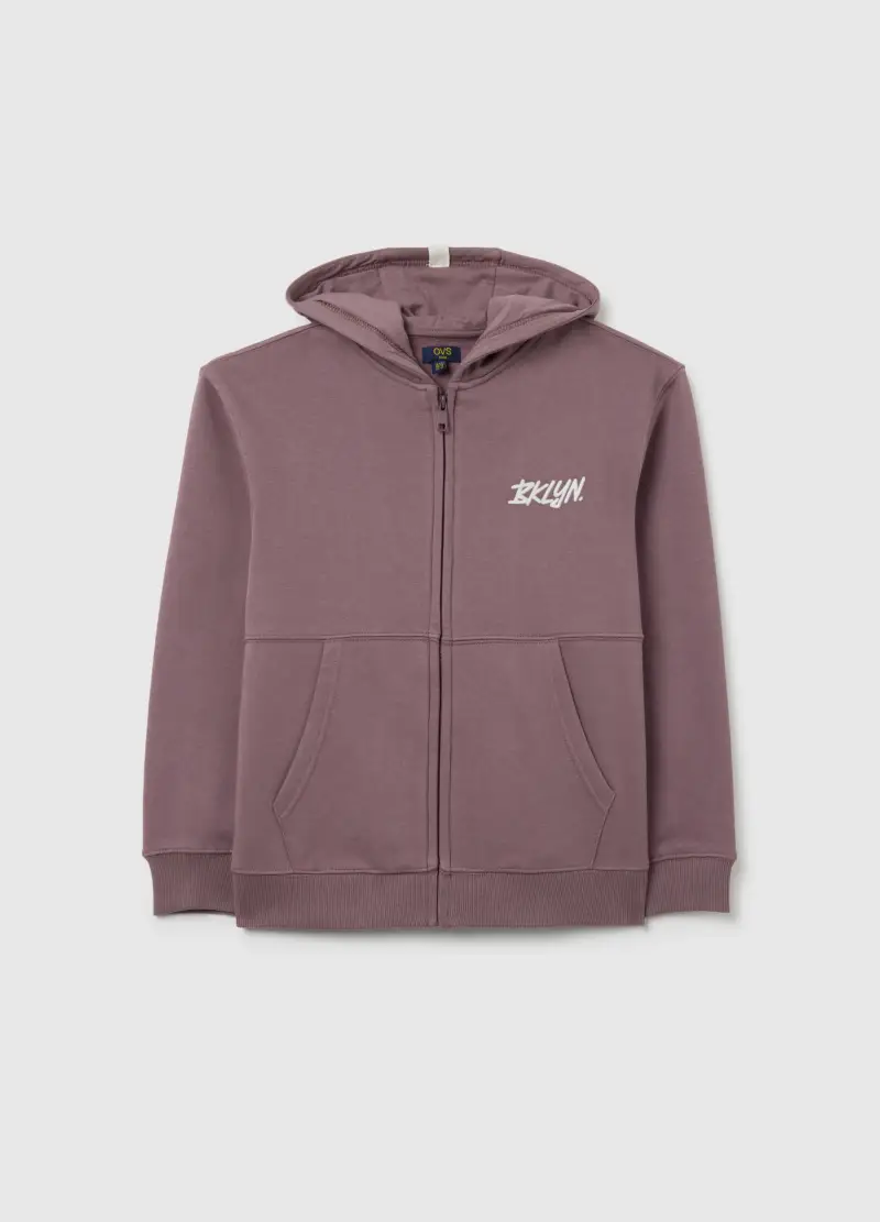 Felpa Da Ragazzo In Misto Cotone Elasticizzato Viola Regular Fit Con Zip E Girocollo, Bambino, Viola