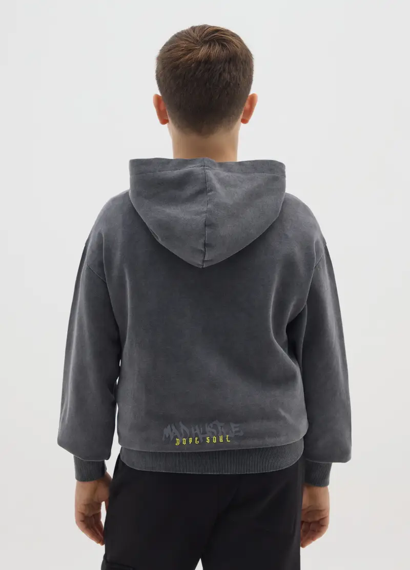 Felpa Da Ragazzo In Misto Cotone Grigia Vestibilità Over Con Cappuccio, Bambino, Grigio miniatura 2