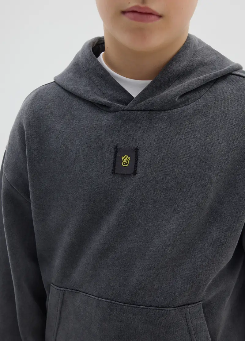 Felpa Da Ragazzo In Misto Cotone Grigia Vestibilità Over Con Cappuccio, Bambino, Grigio miniatura 3