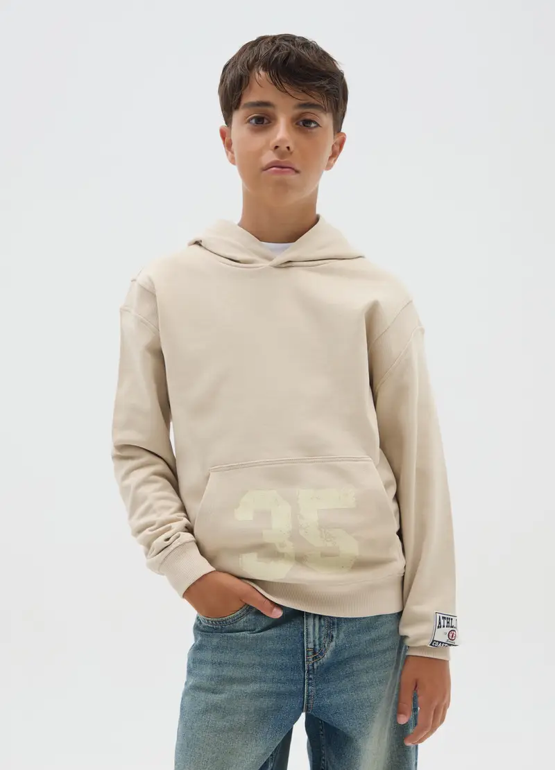 Felpa Da Ragazzo In Puro Cotone Beige Regular Fit, Bambino, Beige