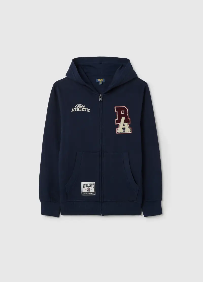 Felpa Da Ragazzo In Puro Cotone Blu Con Cappuccio, Bambino, Blu