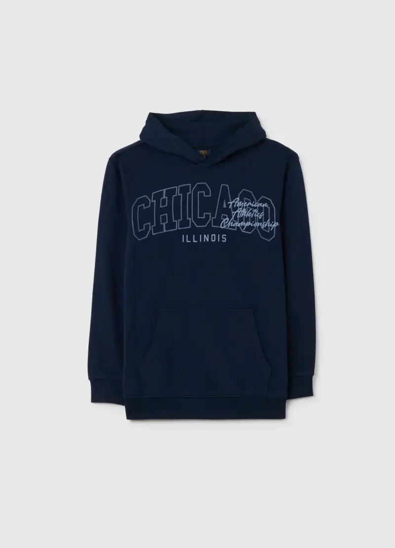 Felpa Da Ragazzo In Puro Cotone Blu Regular Fit Con Stampa, Bambino, Blu