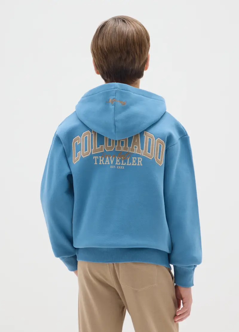 Felpa Da Ragazzo In Puro Cotone Blu Regular Fit Con Zip, Bambino, Blu miniatura 2