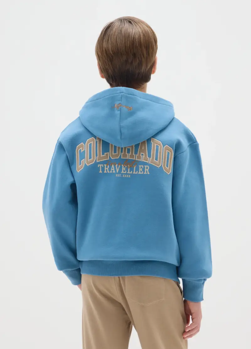 Felpa Da Ragazzo In Puro Cotone Blu Regular Fit Con Zip, Bambino, Blu miniatura 2