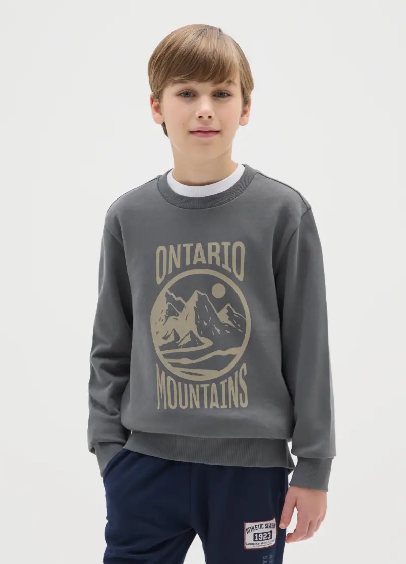 Ovs Kids Felpa Grigia Regular Fit in Puro Cotone per Ragazzo