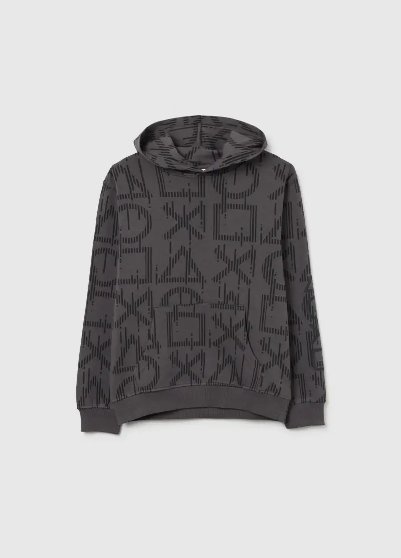 Felpa Da Ragazzo In Puro Cotone Grigia Regular Fit Con Cappuccio, Bambino, Multicolor