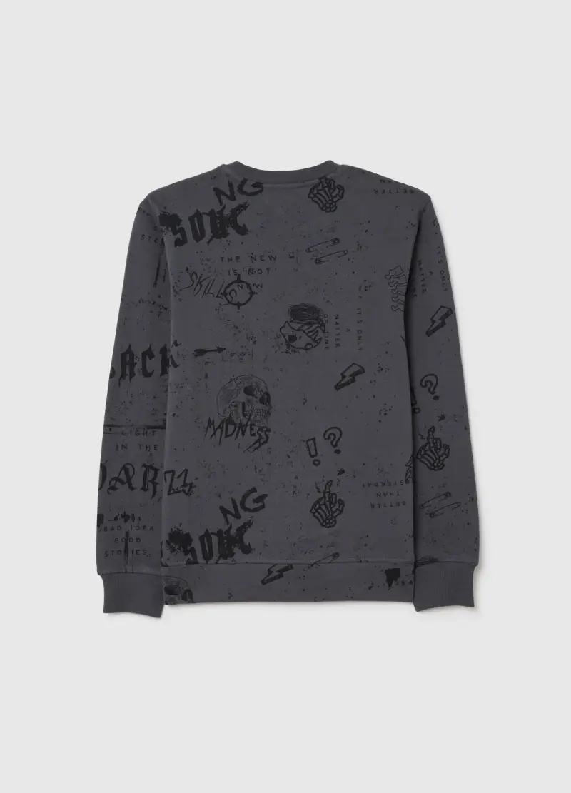 Felpa Da Ragazzo In Puro Cotone Grigia Regular Fit Con Stampa, Bambino, Grigio miniatura 2