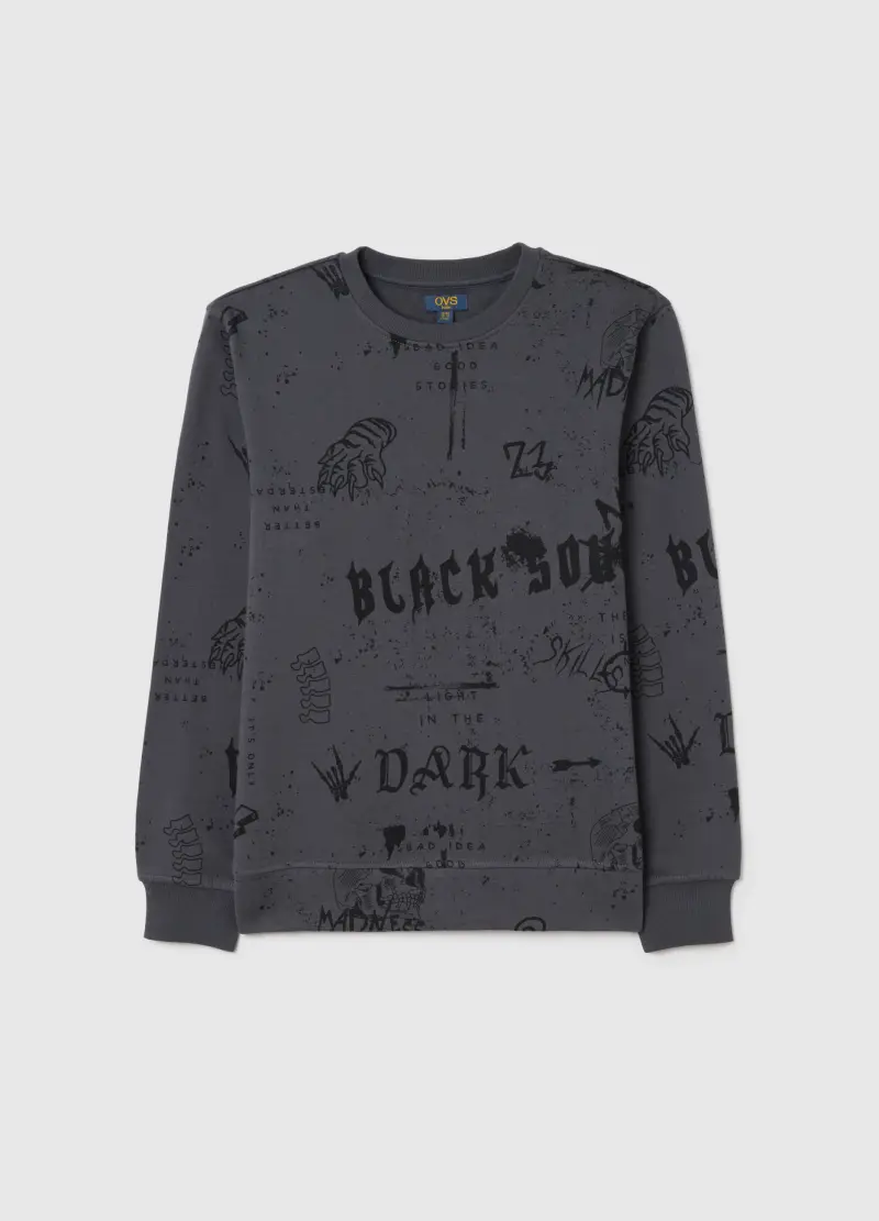 Felpa Da Ragazzo In Puro Cotone Grigia Regular Fit Con Stampa, Bambino, Grigio