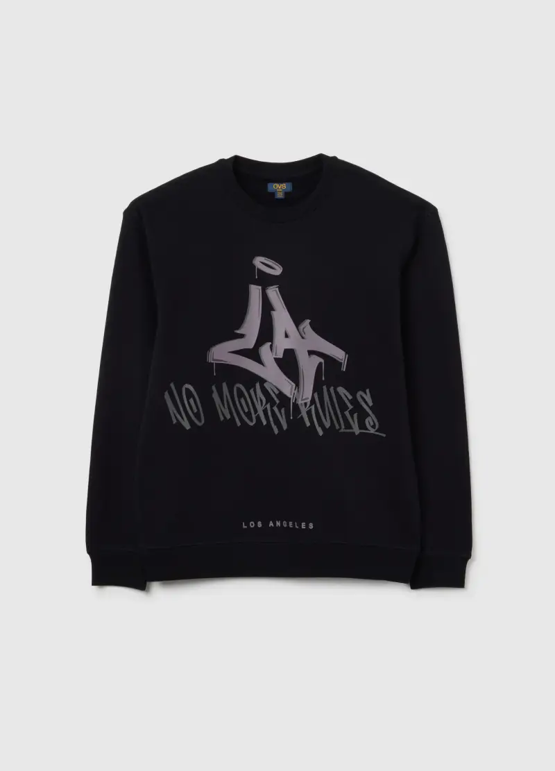 Felpa Da Ragazzo In Puro Cotone Nera Oversize, Bambino, Nero