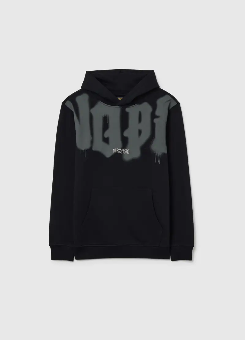 Felpa Da Ragazzo In Puro Cotone Nero Con Cappuccio, Bambino, Nero