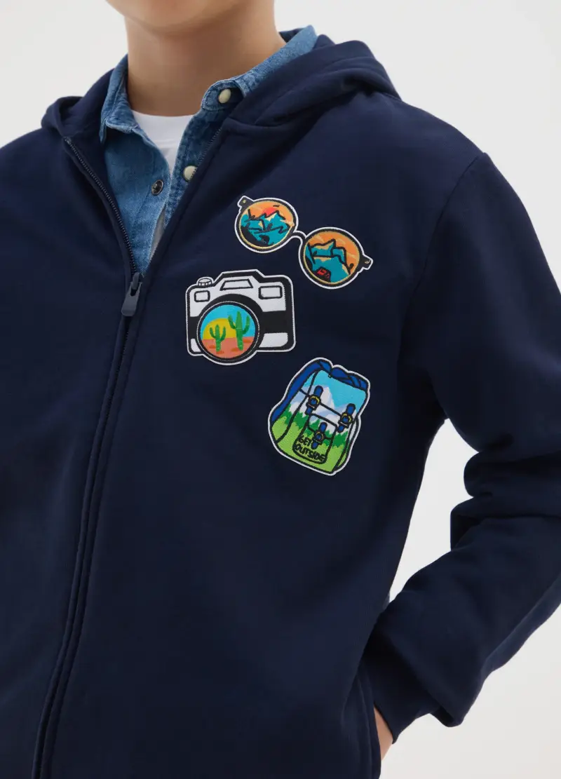 Felpa Full-zip Reup Con Patch Colorate In Cotone Bio, Bambino, Blu miniatura 3