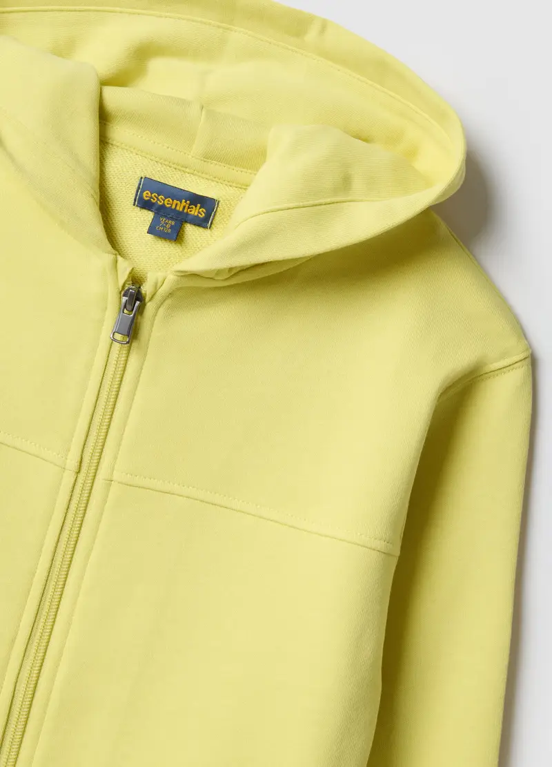 Felpa Gialla Con Cappuccio E Zip Da Bambino In Puro Cotone Regular Fit, Giallo miniatura 3