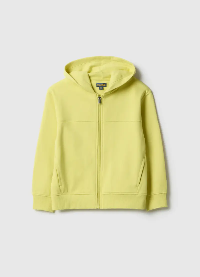 Felpa Gialla Con Cappuccio E Zip Da Bambino In Puro Cotone Regular Fit, Giallo