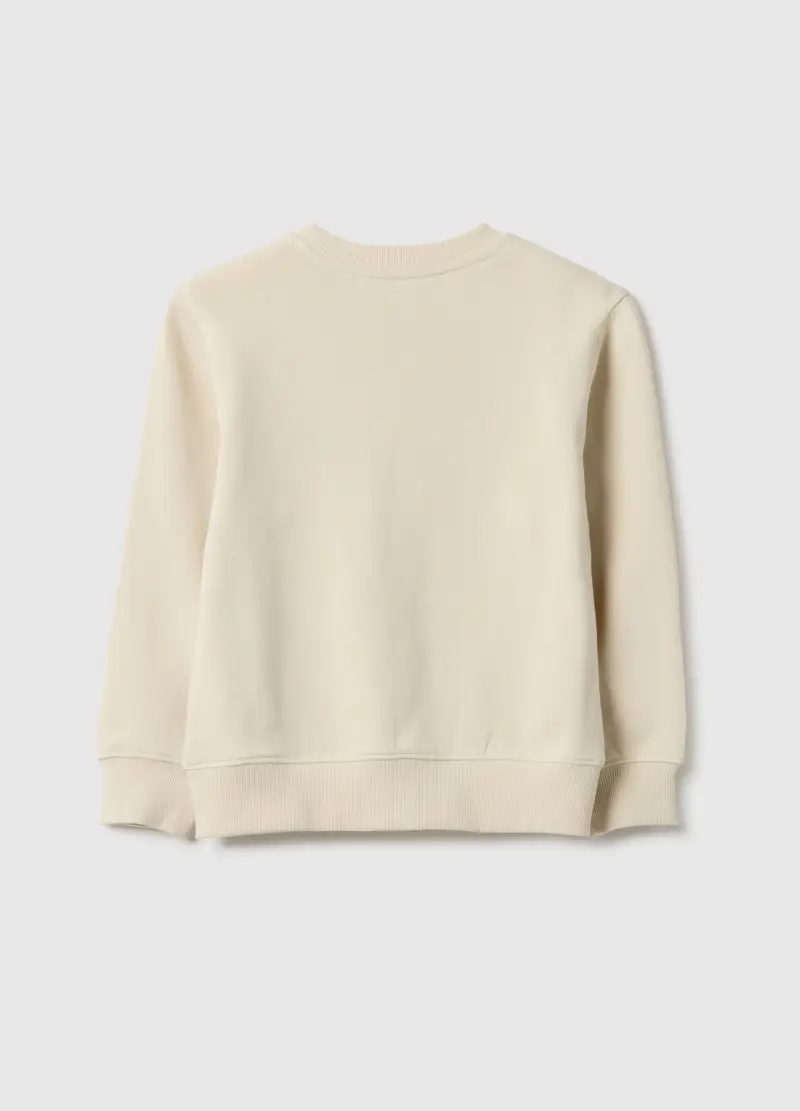 Felpa Girocollo Beige Da Bambino In Puro Cotone Regular Fit, Beige miniatura 2